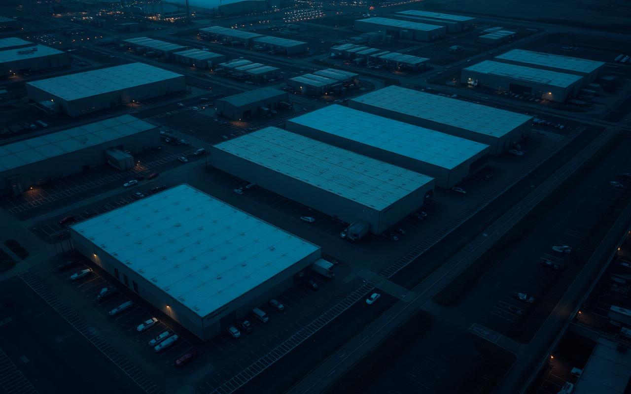 Vista aerea di complesso industriale con capannoni multipli
